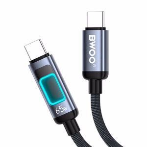 BWOO X324CC pīts ātrās uzlādes kabelis ar gaismas indikatoru PD 60W USB-C - USB-C