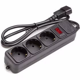UPS-Rated Extension Cord 1m, 3 sockets, ar switch, melns