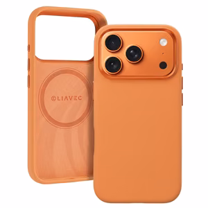 Liavec Silky maciņš ar metāla kameras rāmi priekš Iphone 17 Pro Max oranžs