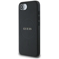 Guess PU Grained Classic Logo viedtālruņa apvalks iPhone 16e ar MagSafe - melns