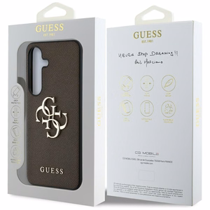 Guess Grained Big 4G Logo Small Classic Logo viedtālruņa apvalks Samsung Galaxy S25 brūns