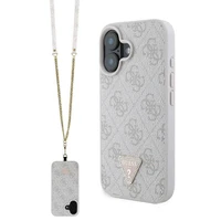 Guess Ādas Crossbody apvalks viedtālrunim iPhone 16 ar metāla logotipu un Strass - rozā