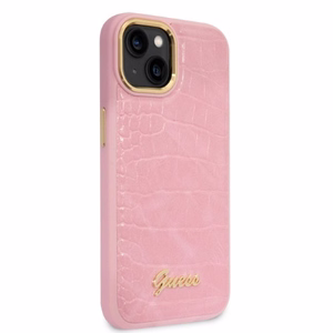 Guess Croco Collection viedtālruņa apvalks iPhone 14 - rozā