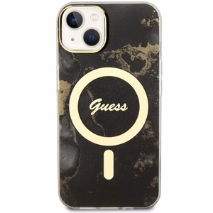 Guess GUHMP14SHTMRSK iPhone 14 6.1" melns/melns cietais apvalks Golden Marble Magnētiskais