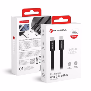 Kabelis USB C uz USB C Forcell F-Energy QC4.0 PD 5A 240W Cafule Flat 1,2 m CCFN23 melns
