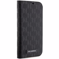 Karl Lagerfeld KLBKP14LSAKLHPK iPhone 14 Pro 6.1" grāmatas tipa apvalks melns Saffiano Monogram