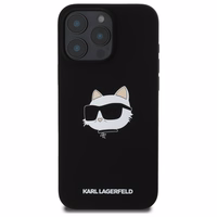 Karl Lagerfeld silikona magnētiskais viedtālruņa apvalks iPhone 16 Pro ar Choupette galvas attēlu - melns