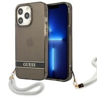 Guess GUHCP13LHTSGSK iPhone 13 Pro / 13 6.1" melns/melns cietais apvalks caurspīdīga siksna