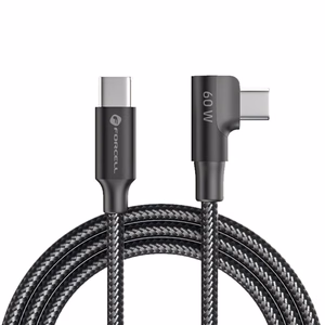 Kabelis USB C uz USB C Forcell F-Energy QC4.0 PD 3A 60W Cafule 90° 1,2 m CC-1Deg melns