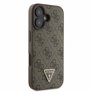 Guess Ādas 4G Trīsstūra Strass Magnētiskais iPhone 16 viedtālruņa apvalks - brūna