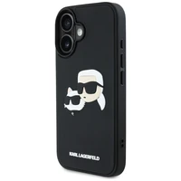 Karl Lagerfeld HC 3D gumijas dubultgalvu iPhone 16 viedtālruņa apvalks - melns