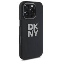 DKNY šķidrā silikona viedtālruņa apvalks ar metāla logotipu iPhone 16 Pro Max - melns