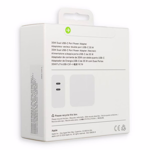 Оригинальное зарядное устройство Apple MW2K3ZM/A с 2x Type C разъемами 35W белый блистер