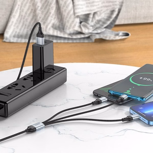 3in1 kabelis USB A uz Lightning / Micro USB / USB C Hoco 2,4A 1 m X102 melns