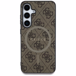Guess Ādas 4G Krāsains Gredzens Klasiskais Logotips Magnētiskais Samsung Galaxy S25 viedtālruņa apvalks brūna