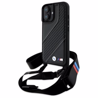 BMW M Edition Carbon Stripe & Strap Viedtālruņa apvalks Apple iPhone 16 Plus - melns