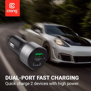 Crong Power 63 W automašīnas lādētājs ar USB-C PD 45 W un USB-A QC 3.0 18 W pieslēgvietām, melns
