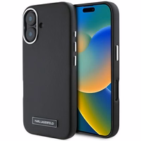 Karl Lagerfeld FW Metal Plate Magnētiskais iPhone 16 Plus viedtālruņa apvalks - melns