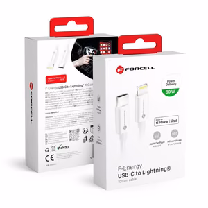 Cable USB C to Lightning Forcell F-Energy MFi PD 3A 30W 1 m C901 white