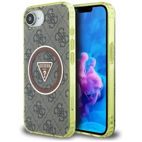 Guess IML Metal Glitter 4G Circle Triangle magnētiskais viedtālruņa apvalks iPhone 16e - brūns