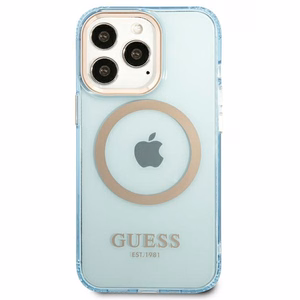 Guess Gold Outline caurspīdīgs Magnētiskais MagSafe viedtālruņa apvalks iPhone 13 Pro / iPhone 13 - zils