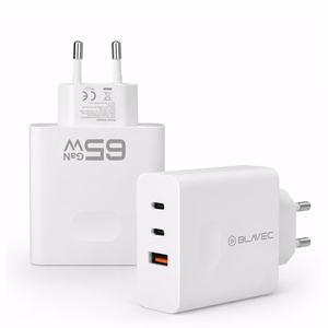 Blavec sienas lādētājs BC-11 GaN - USB + 2xType C - QC PD 65W 3A (TCBC11G-U2CW653A) balts