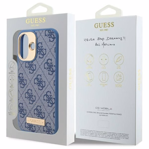 Guess 4G Logotipa plāksne Magnētiskais viedtālruņa apvalks iPhone 16 Plus - zils
