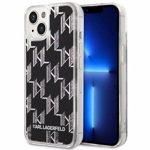 Karl Lagerfeld KLHCP14SLMNMK iPhone 14 6.1 "cietais viedtālruņa apvalks melns / melns šķidrais mirdzums Monogram