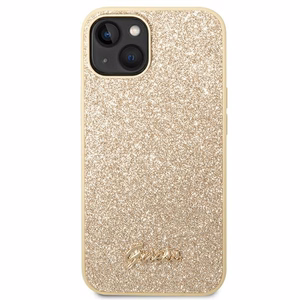 Guess Glitter Script viedtālruņa apvalks iPhone 14 Plus - zelta