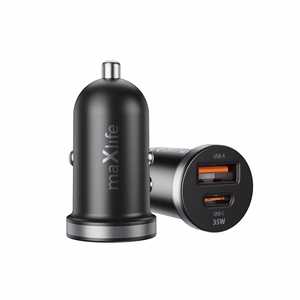 Maxlife MXCC-05 PD QC auto lādētājs 1x USB-C 1x USB 35W melns