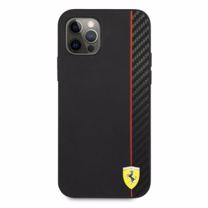 Ferrari FESAXHCP12LBK iPhone 12 Pro Max 6.7" melns/melns cietais viedtālruņa apvalks On Track Carbon Stripe