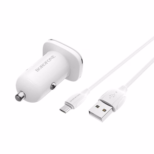 Borofone BZ12A Lasting Power QC3.0 18 W automašīnas lādētājs ar Micro-USB kabeli, balts