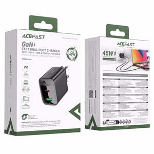 Acefast A106 GaN PD sienas lādētājs, 45 W, USB-C, USB-A, melns