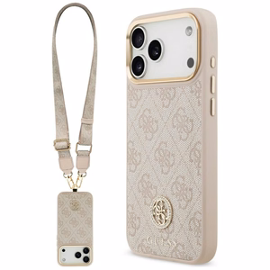 Guess 4G Strass Logo & Big Strap Metal Buttons MagSafe Case for iPhone 17 Pro Max - Pink