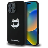 Karl Lagerfeld silikona magnētiskais viedtālruņa apvalks iPhone 16 Pro ar Choupette galvas attēlu - melns