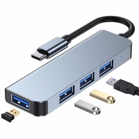 HUB Tech-Protect V1 4in1 USB-C - 3x USB-A 2.0 / USB-A 3.0 - pelēks