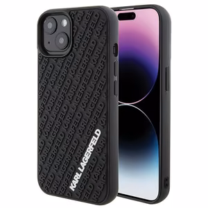 Karl Lagerfeld 3D gumijas daudzveidīgs logotips viedtālruņa apvalks iPhone 15 - melns