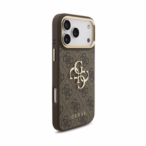 Case Guess PU Leather 4G Metal Logo Gold Frame Apple iPhone 18 Pro Max brown