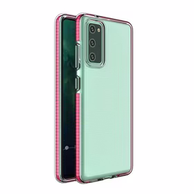 Viedtālruņa apvalks Spring Case – skaidrs TPU gel apvalks ar krāsainu rāmi, paredzēts Samsung Galaxy A02s EU – tumši rozā apvalks