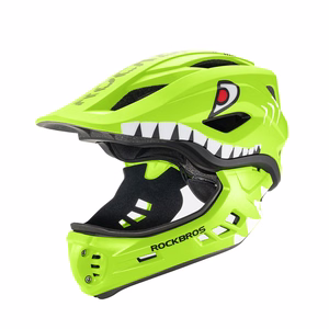 Rockbros TT-32003 haizivs dizaina bērnu velo ķivere ar noņemamu žokļa aizsargu, izmērs S (48-52) - zaļa