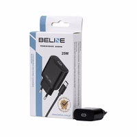 Beline Tīkla lādētājs 1x USB-C 25W + USB-C kabelis melna PD 3.0 BLNCB25C GaN