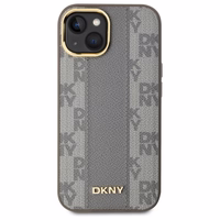 DKNY Ādas rūtainais mono raksts Magnētiskais viedtālruņa apvalks iPhone 15 Plus - bēša