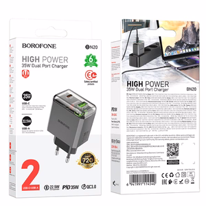 Borofone Сетевое зарядное устройство BN20 Lena - USB + Type C - PD 35W серое