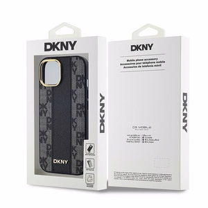 DKNY Ādas rūtainais magnētiskais apvalks iPhone 15 Plus / 14 Plus - melns