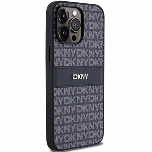 DKNY ādas mono svītra un metāla logotips viedtālruņa apvalks iPhone 14 Pro - melns