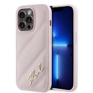 Karl Lagerfeld Diagonal Quilted Script viedtālruņa apvalks iPhone 14 Pro Max - rozā