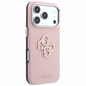 Guess Grained & Big Resin Logo vāciņš iPhone 18 Pro / 17 Pro – rozā