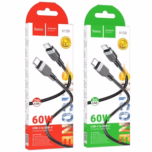 Silikona Kabelis USB C to USB C Hoco 3A 60W 3 m X109 melns