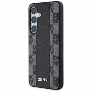 DKNY ādas rūtainā raksta magnētiskais viedtālruņa apvalks Samsung Galaxy S25 - melns
