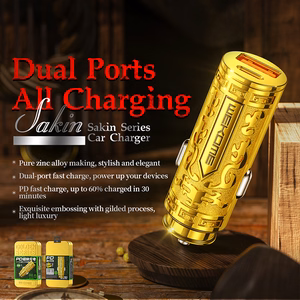 WEKOME WP-C37 Sakin Series auto lādētājs, USB-C + USB-A, PD 20 W, zelta krāsā